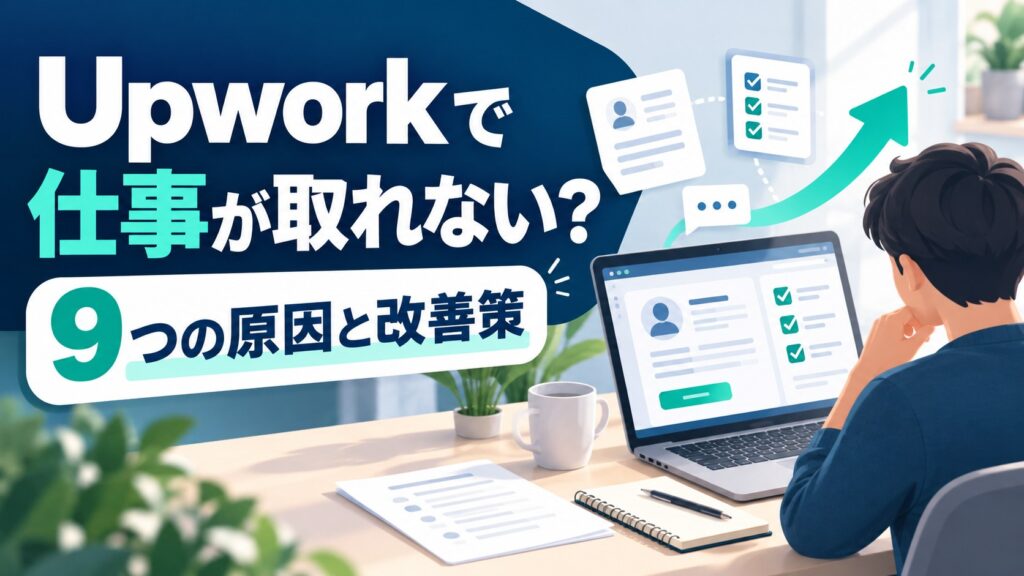 Upworkで仕事が取れないときに、プロフィール・応募文・求人選びを見直す9つの原因と改善策を示すブログのイラスト